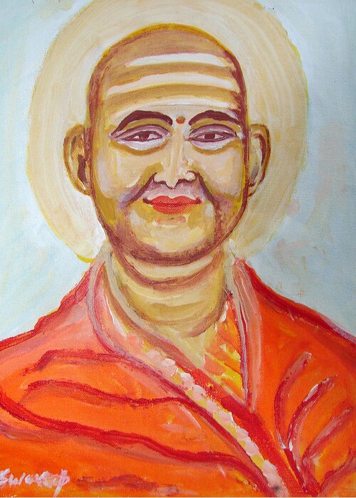 Paintings In Acrylics And Oils On --- Indian Saints Greeting Card featuring the painting Saint 8 by Anand Swaroop Manchiraju