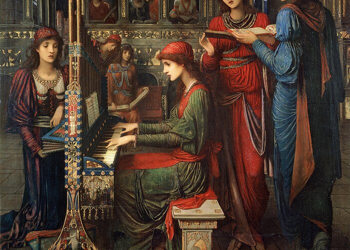 Organ; Singing; Choir; Saint; Cecile Greeting Card featuring the painting Saint Cecilia by John Melhuish Strudwick