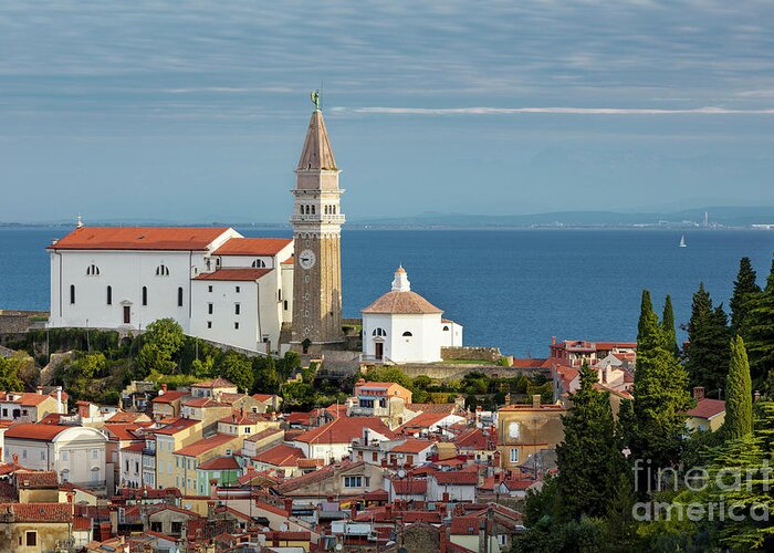 Piran Greeting Card featuring the photograph Saint George Church Piran by Brian Jannsen