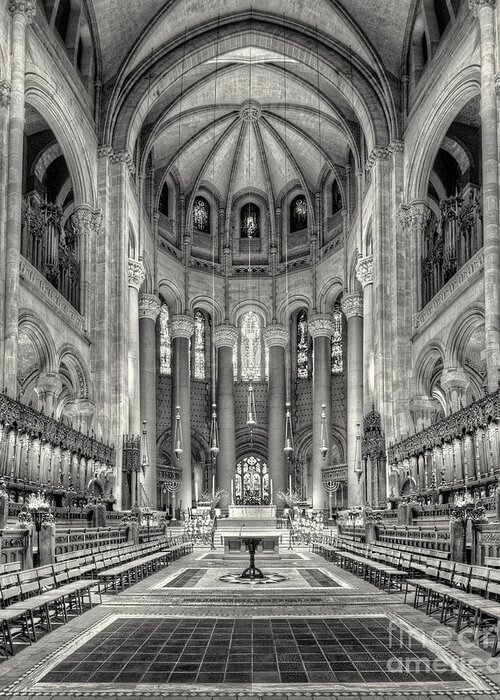 Altar Greeting Card featuring the photograph Saint John the Divine Interior bw by Jerry Fornarotto