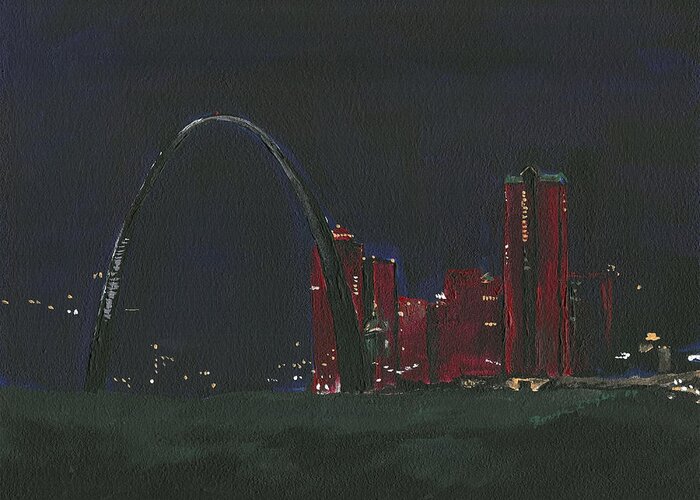 Landmark Cityscape Landscape Greeting Card featuring the painting Saint Louis Skyline by Joseph A Langley