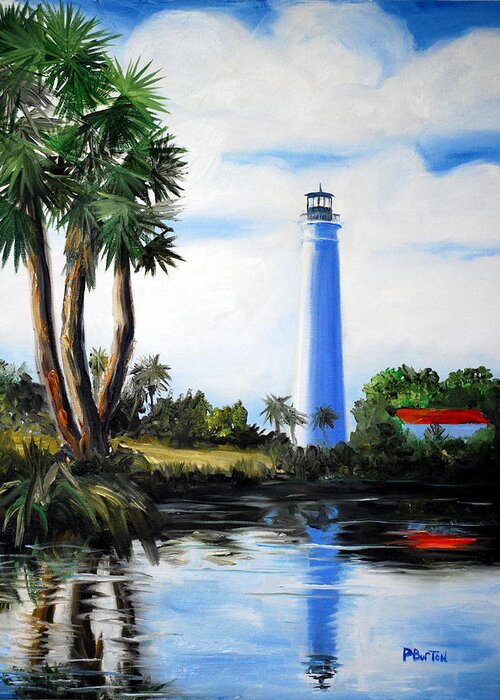 Light House Florida Saint Marks River Ocean Sea Palms Seacapes Greeting Card featuring the painting Saint Marks River Light House by Phil Burton