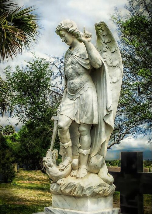 Archangel Greeting Card featuring the photograph Saint Michael and the Dragon by Melissa Bittinger