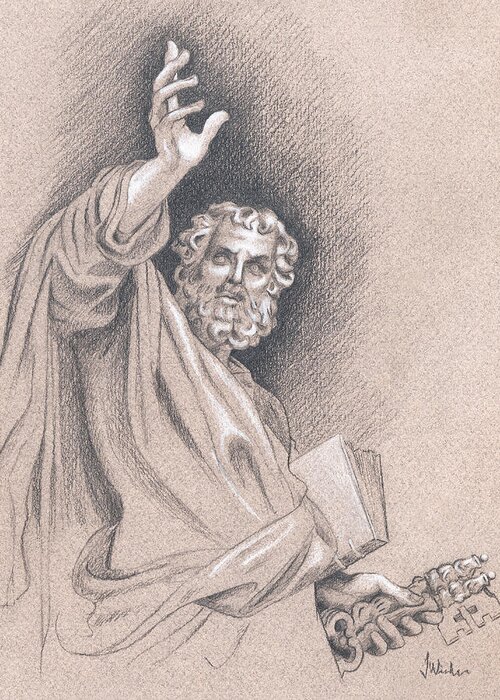 St. Peter Statue Greeting Card featuring the drawing Saint Peter by Joe Winkler