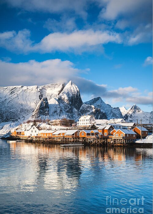 Norway Greeting Card featuring the photograph Sakrisoy village Lofoten islands by Richard Burdon