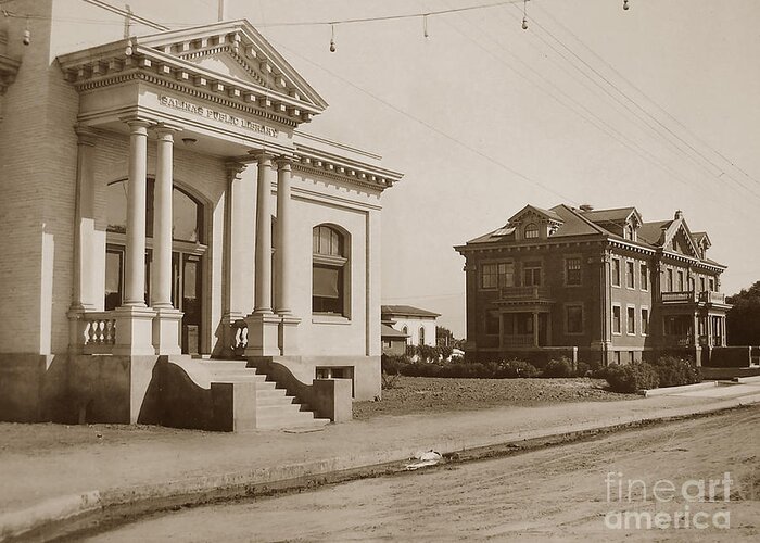 Carnegie Greeting Card featuring the photograph Salinas Carnegie Public Library is still on the corner of Main and San Luis streets by Monterey County Historical Society