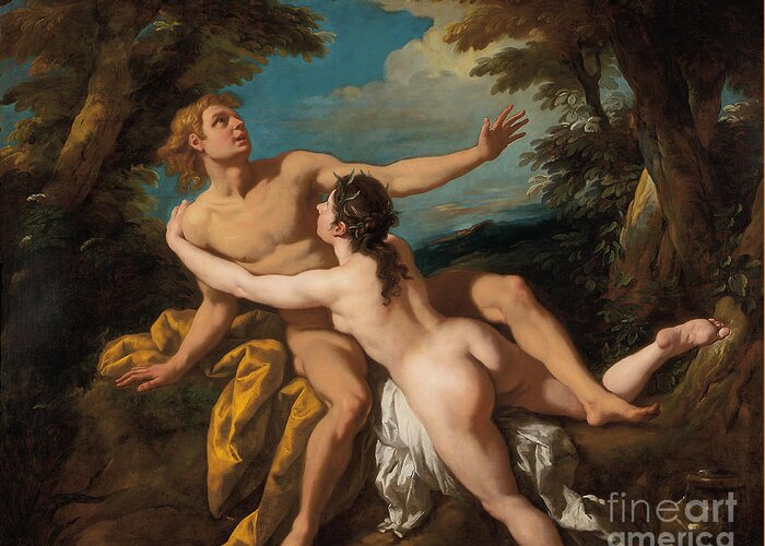 Myth Greeting Card featuring the painting Salmacis and Hermaphroditus by Jean Francois de Troy