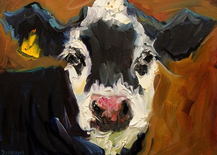 Cow Greeting Card featuring the painting Salt and Pepper Cow by Diane Whitehead
