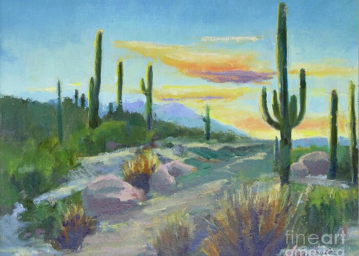 Sonoran Sun Greeting Card featuring the painting Salutation to the Tucson Sun by Maria Hunt