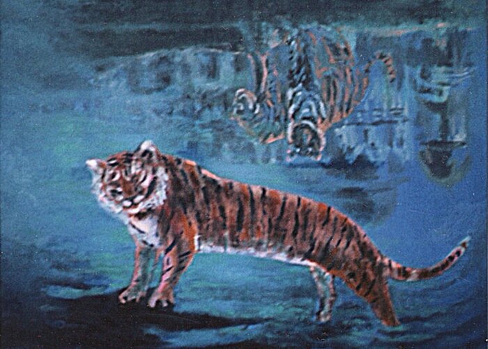 Tiger Greeting Card featuring the painting Salvato dalle acque by Enrico Garff