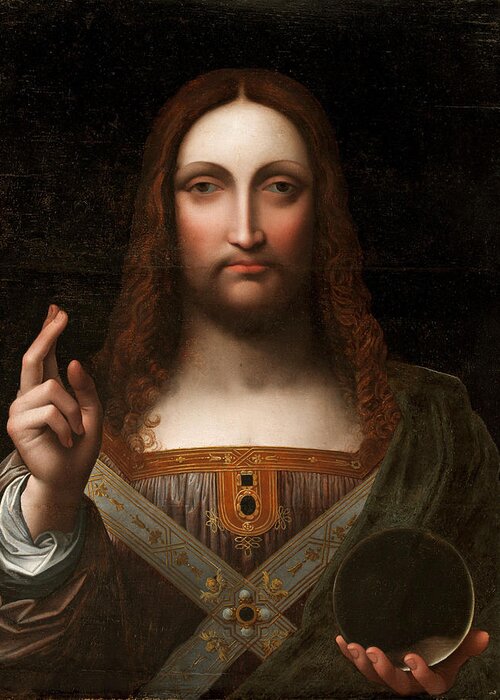 Giampietrino Greeting Card featuring the painting Salvator Mundi by Giampietrino
