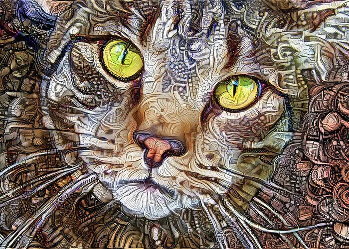 Tabby Cat Greeting Card featuring the digital art Sam the Tabby Cat by Peggy Collins