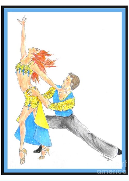 Energy Greeting Card featuring the drawing Samba - Portrait of 2 Samba Dancers by Jayne Somogy