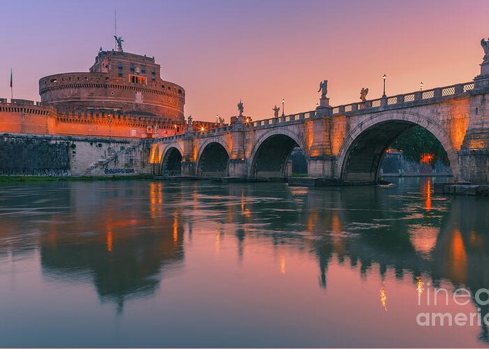 Monument Greeting Card featuring the photograph San Angelo Bridge and Castel Sant Angelo by Henk Meijer Photography