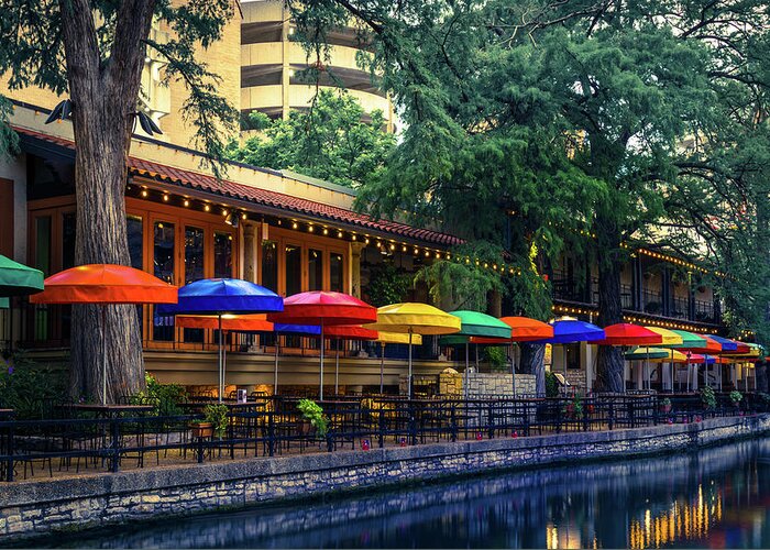 America Greeting Card featuring the photograph San Antonio Texas Riverwalk Colorful Wall Art by Gregory Ballos