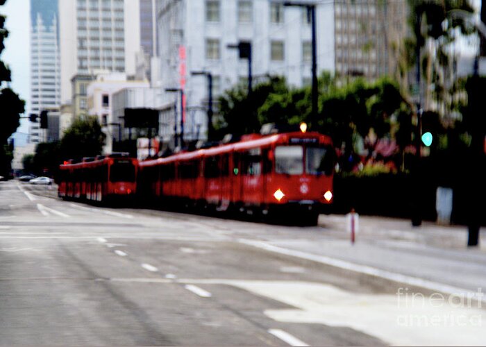 Red Trolley Greeting Card featuring the photograph San Diego Red Trolley by Linda Shafer