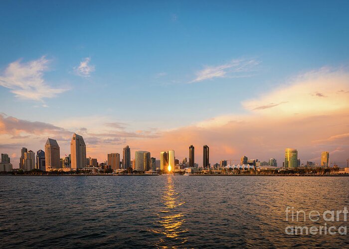 Clouds Greeting Card featuring the photograph San Diego Skyline Reflections by David Levin