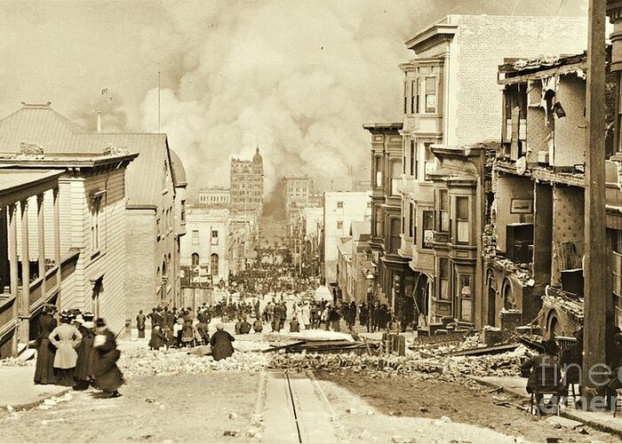 1906 San Francisco Earthquake And Fire Greeting Card featuring the photograph San Francisco 1906 Earthquake and Fire by Padre Art
