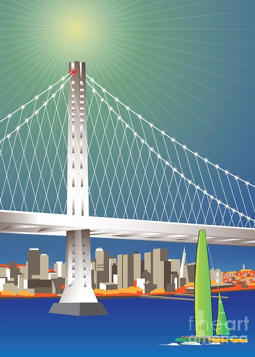 San Francisco Greeting Card featuring the digital art San Francisco New Oakland Bay Bridge Cityscape by Joe Barsin