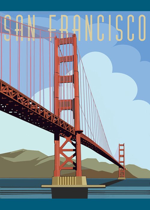 Golden Gate Bridge Greeting Card featuring the digital art San Francisco poster by John Dyess