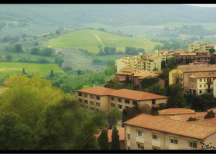 Tuscany Greeting Card featuring the photograph San Gimignano Vista by Peggy Dietz