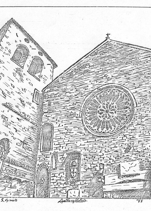 Cattedrale Greeting Card featuring the drawing San Giusto by Anthony Meton