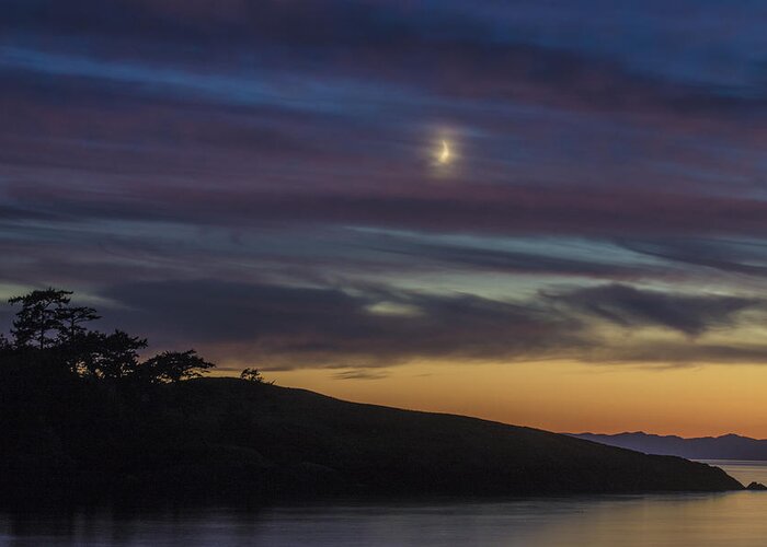 Clouds Greeting Card featuring the photograph San Juan Islands Moon by Matt McDonald