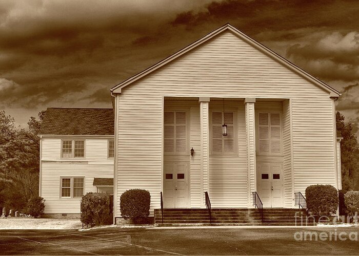 Scenic Tours Greeting Card featuring the photograph Sandy Level Baptist In Sepia Tones by Skip Willits