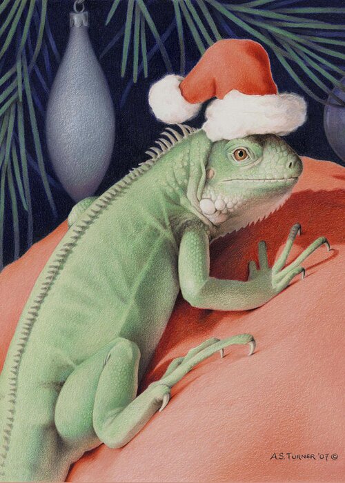 Lizard Greeting Card featuring the drawing Santa Claws - Bob the Lizard by Amy S Turner