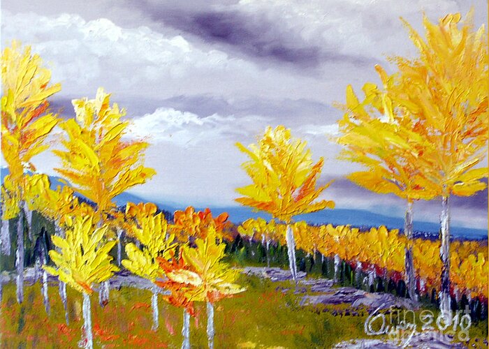 Landscape Greeting Card featuring the painting Santa Fe Aspens series 3 of 8 by Carl Owen