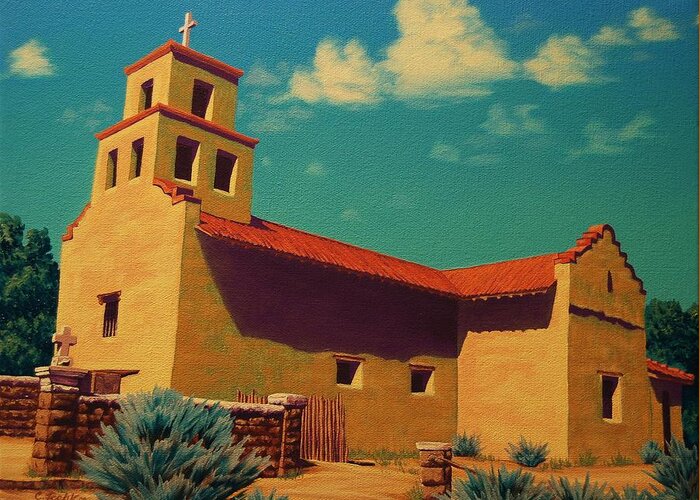 Santa Fe Greeting Card featuring the painting Santa Fe Tradition by Cheryl Fecht