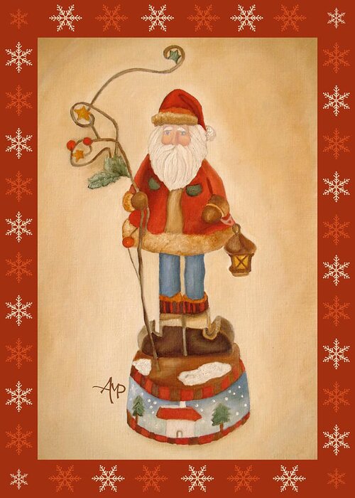Santa Claus Greeting Card featuring the painting Santa Is Coming With Snowflakes by Angeles M Pomata