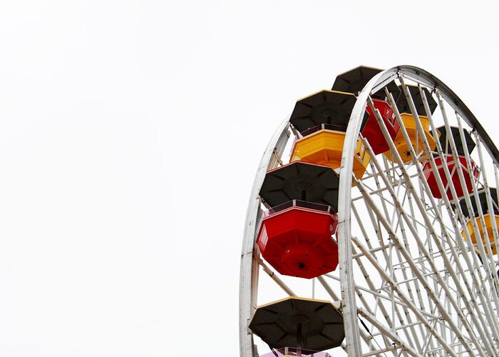 Ferris Wheel Greeting Card featuring the photograph Santa Monica Pier Ferris Wheel- by Linda Woods by Linda Woods