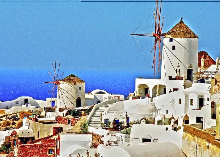 Windmills Greeting Card featuring the photograph Santorini, Greece - Windmills by Richard Krebs
