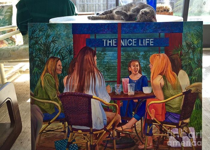 Cat Greeting Card featuring the painting Saphira and the Nice Life by AnnaJo Vahle