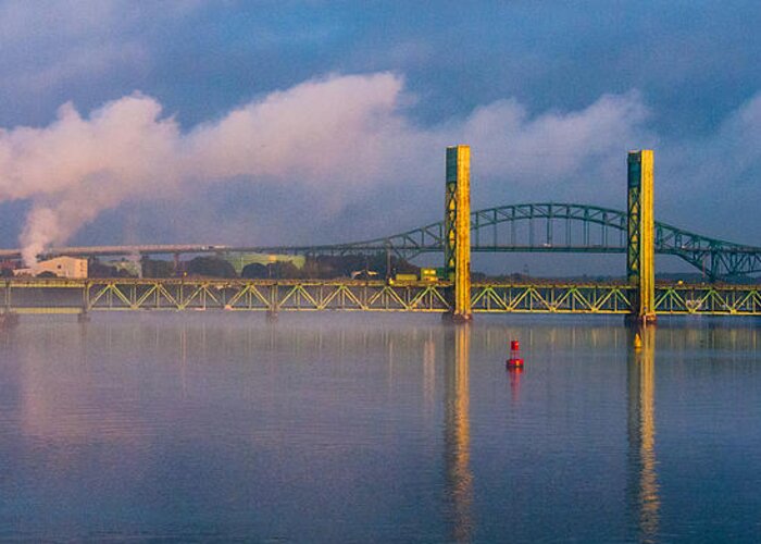 New England Greeting Card featuring the photograph Sarah Long Bridge at Dawn by Thomas Lavoie