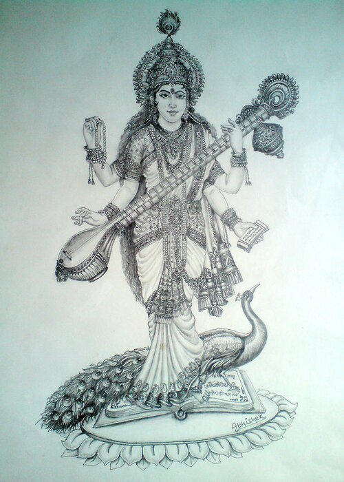 How to draw Mata Saraswati Devi  Mata Saraswati Devi drawing  YouTube