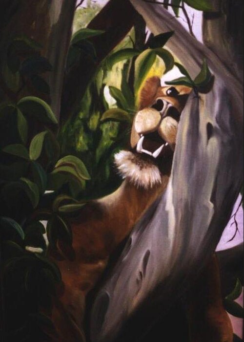 Lion Greeting Card featuring the painting Satisfied by Renate Wesley