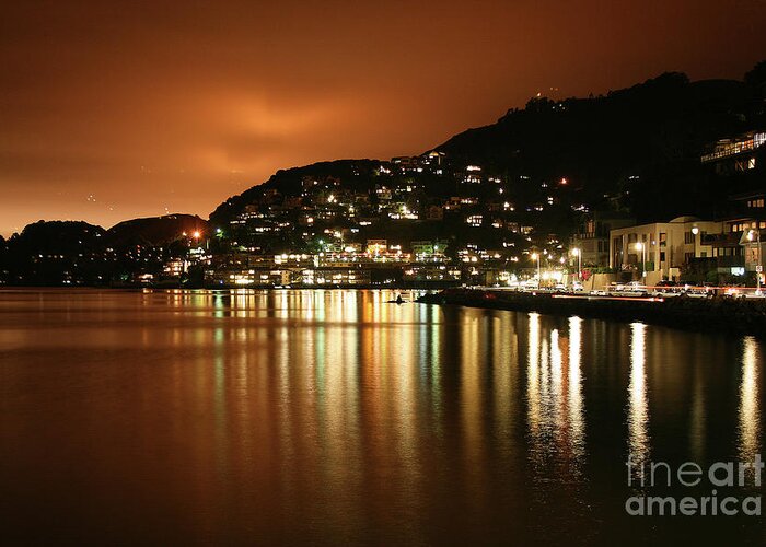 Sausalito California Greeting Card featuring the photograph Sausalito at Night, California by Wernher Krutein