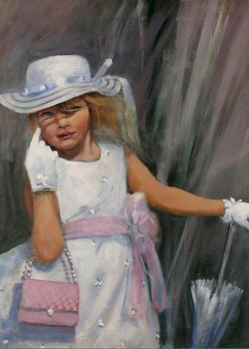  Girl With Umbrella Greeting Card featuring the painting Savannah by Tom Shropshire
