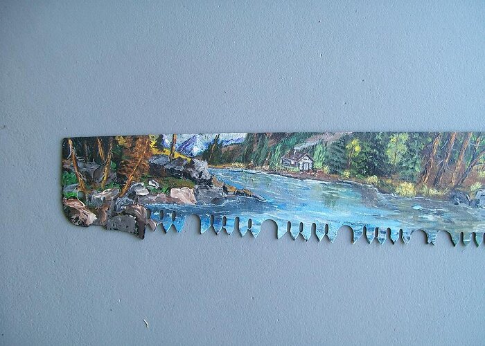 Saw Greeting Card featuring the painting Saw Blade 1..Tetraptych by Sharon Duguay
