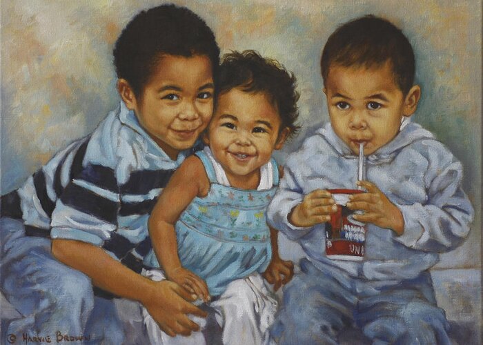 Children Portrait Greeting Card featuring the painting Say Cheese by Harvie Brown