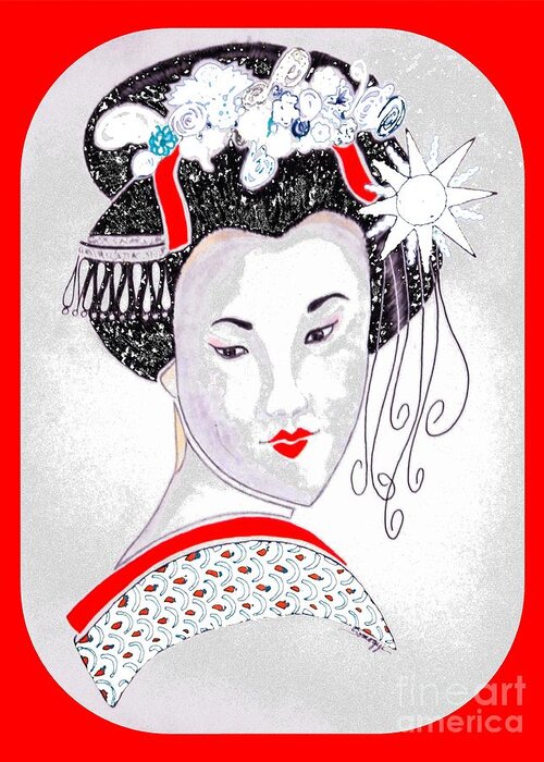 Geisha Greeting Card featuring the digital art Sayaka -- Color Removal Version by Jayne Somogy