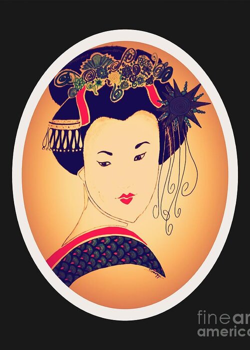 Geisha Greeting Card featuring the digital art Sayaka -- Vintage Amber by Jayne Somogy