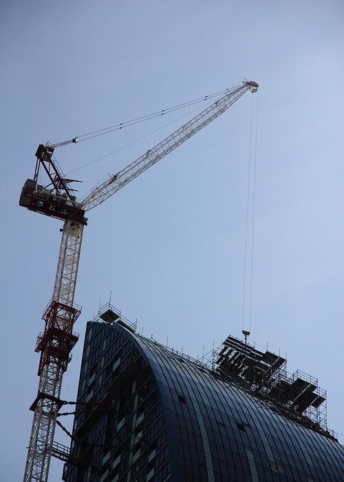 Crane Greeting Card featuring the photograph scaffolding II... yeah... WAY the hell up there... by Kreddible Trout