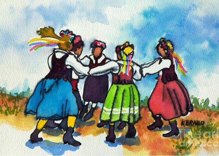 Paintings Greeting Card featuring the painting Scandinavian Dancers by Kathy Braud