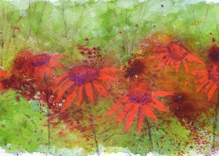  Greeting Card featuring the painting Scarlet Coneflowers by Barrie Stark