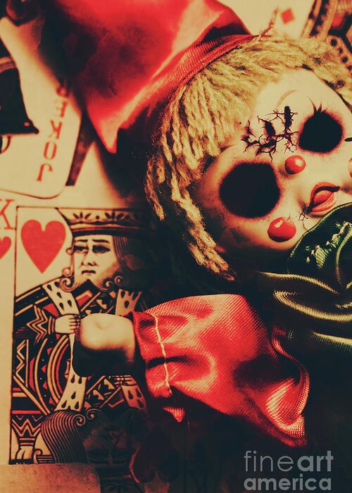 Joker Greeting Card featuring the photograph Scary Doll Dressed As Joker On Playing Card by Jorgo Photography