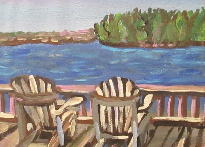 Lake Greeting Card featuring the painting Scene from the deck by Jennylynd James