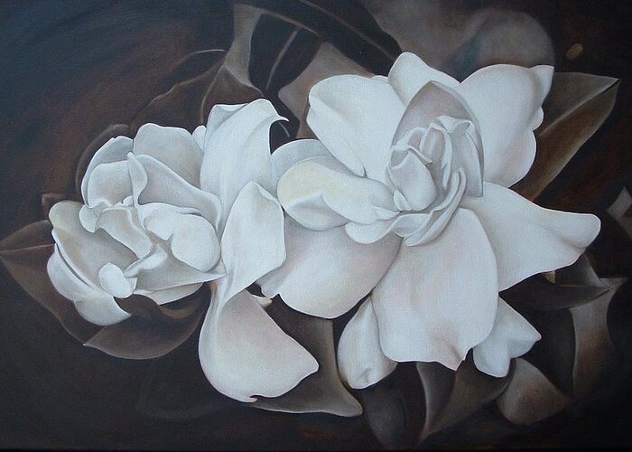 Scent Of Gardenias Greeting Card featuring the painting Scent of Gardenias by Daniela Easter